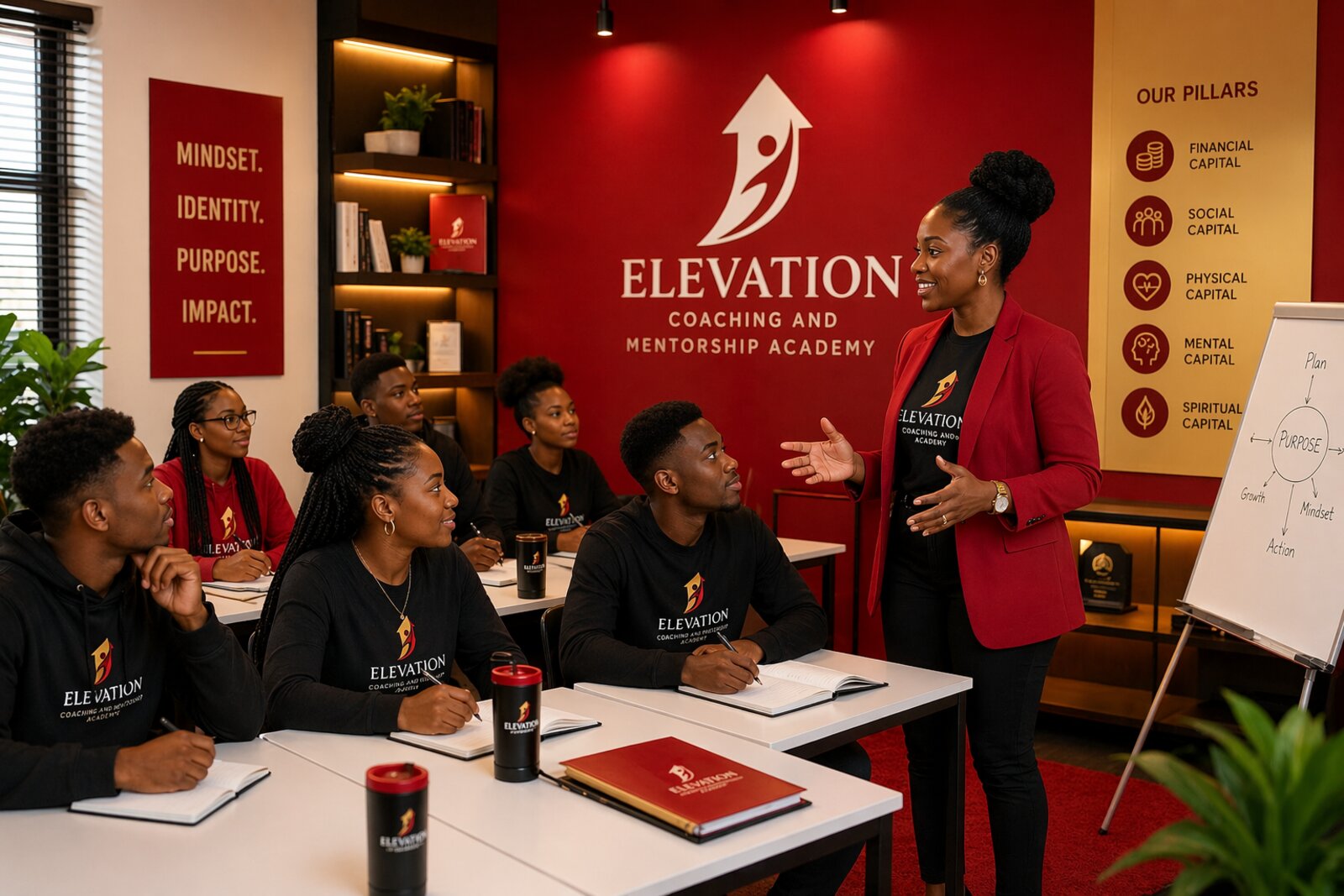 Elevation coach mentoring inside the branded academy space